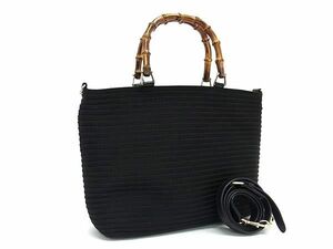 1円 ■極美品■ GUCCI グッチ 000 1998 0540 バンブー キャンバス 2WAY ハンドバッグ トート ショルダー 斜め掛け ブラック系 AW3536