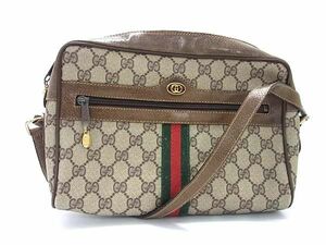 1円 GUCCI グッチ 378 02 005 オールドグッチ ヴィンテージ シェリーライン GG柄 PVC クロスボディ ショルダーバッグ ブラウン系 AW4785