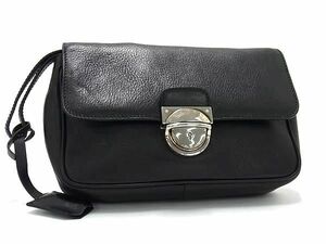 1円 ■美品■ BVLGARI ブルガリ レザー クラッチバッグ セカンドバッグ メンズ レディース ブラック系 AX5853