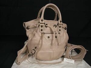 1円 ■極美品■ BALENCIAGA バレンシアガ 246438 ミニポンポン レザー ミラー付き 2WAY ハンドバッグ ショルダー ピンクベージュ系 AZ0628