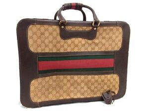 1円 GUCCI グッチ 53055-B/72 オールドグッチ ヴィンテージ シェリーライン GGキャンバス トランクケース スーツケース ベージュ系 AX5665