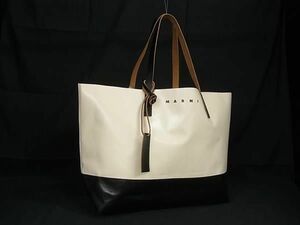 1円 ■美品■ MARNI マルニ TRIBECA PVC トートバッグ ショルダーバッグ ハンドバッグ レディース アイボリー系×ブラック系 AY1537