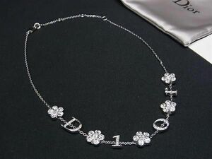 1円 ■極美品■ ChristianDior ディオール フラワー 花 ラインストーン チョーカー ネックレス アクセサリー シルバー系 AV9531