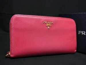 1円 PRADA プラダ サフィアーノレザー ラウンドファスナー 長財布 ウォレット 小銭入れ 札入れ レディース ピンク系 FC1117