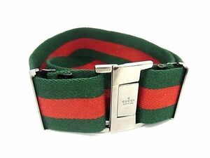 1 jpy # beautiful goods # GUCCI Gucci Sherry line silver metal fittings belt lady's men's green group × red group FC1722