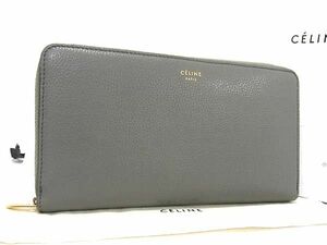 1円 ■美品■ CELINE セリーヌ ラージジップ マルチファンクション レザー ラウンドファスナー 長財布 ウォレット グレー系 FC1430