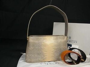 1円 ■極美品■ GIVENCHY ジバンシィ リザード型押しレザー ワンショルダーバッグ 肩掛けかばん レディース グレー系×クリーム系 FC0413