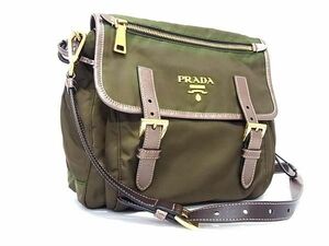 1円 PRADA プラダ テスートナイロン×サフィアーノレザー クロスボディ ショルダーバッグ 斜め掛け レディース カーキ系 AW4800