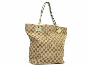 1円 GUCCI グッチ GGキャンバス×レザー トートバッグ ショルダーバッグ 肩掛けかばん レディース ブラウン系 AY1545