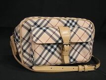 1円 ■美品■ BURBERRY バーバリーブルーレーベル ナイロンキャンバス×レザー チェック柄 ショルダーバッグ ピンク系×ベージュ系 AZ0013_画像1