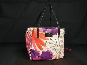 1円 ■美品■ kate spade ケイトスペード PXRU3650 PVC×パテントレザー 花柄 ハンドバッグ トート クリーム系×マルチカラー BF7148