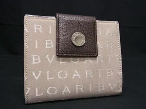 1円 BVLGARI ブルガリ ロゴマニア キャンバス×レザー 二つ折り 財布 ウォレット 札入れ 小銭入れ ベージュ系×ブラウン系 BF7213