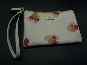 COACH コーチ レザー フラワー 花柄 ポーチ マルチケース リストレット レディース アイボリー系 DE1791