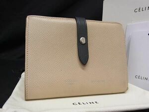 1円 CELINE セリーヌ レザー 二つ折り 財布 ウォレット メンズ ベージュ系×ブラック系 AV8001