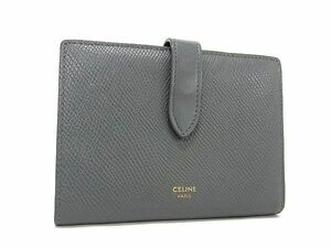 1円 ■美品■ CELINE セリーヌ ミディアムストラップ レザー 二つ折り 財布 ウォレット 札入れ 小銭入れ グレー系 AX4689