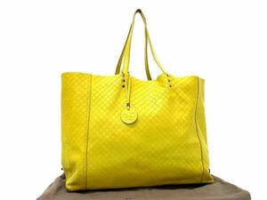 1円 BOTTEGA VENETA ボッテガヴェネタ イントレッチオ ミラージュ レザー ショルダー トート ハンドバッグ レディース イエロー系 AY0415