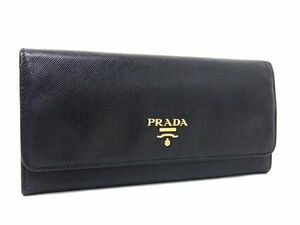 1円 PRADA プラダ サフィアーノレザー 二つ折り 長財布 ウォレット 小銭入れ レディース ブラック系 FA2353