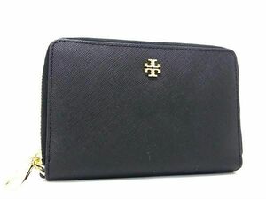 1円 ■新品■未使用■ TORY BURCH トリーバーチ レザー ラウンドファスナー 財布 ウォレット 小銭入れ レディース ブラック系 FA2580