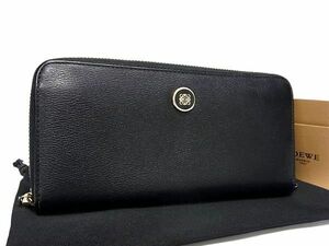 1円 ■美品■ LOEWE ロエベ アナグラム レザー ラウンドウァスナー 長財布 ウォレット 札入れ 小銭入れ レディース ブラック系 FA3001