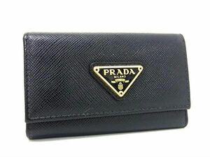 1円 ■美品■ PRADA プラダ サフィアーノレザー 6連 キーリング キーケース 鍵入れ レディース メンズ ブラック系 FC0729