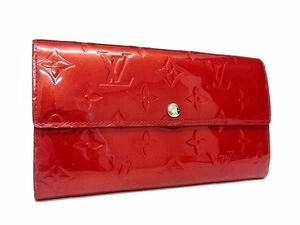 1円 LOUIS VUITTON ルイヴィトン M91739 モノグラムヴェルニ ポルトフォイユ サラ 二つ折り 長財布 ウォレット 小銭入れ レッド系 AW4327