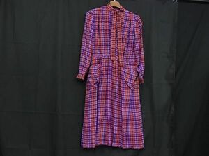 1円 ■極美品■ ChristianDior クリスチャンディオール シルク100％ チェック柄 ロングワンピース 長袖 サイズ M 洋服 パープル系 FA3589