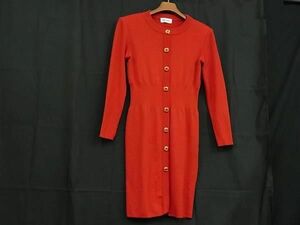 1円 ■極美品■ YVESSAINTLAURENT イヴサンローラン ウール100％ ワンピース 長袖 サイズ M 洋服 レディース レッド系 FA3568