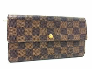 1円 LOUIS VUITTON ルイヴィトン N61726 ダミエ ポルトフォイユ サラ 二つ折り 長財布 ウォレット レディース メンズ ブラウン系 BK0442