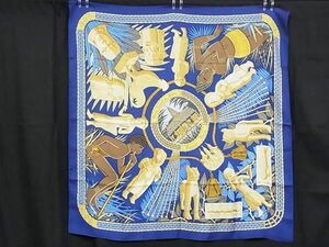 1円 ■新品■未使用■ HERMES エルメス Tresor Royal du Benin 【ベナン王家の宝物】カレ90 シルク100％ 大判 スカーフ ブルー系 BJ1588