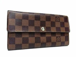 1円 LOUIS VUITTON ルイヴィトン N61734 ダミエ ポルトフォイユサラ 二つ折り 長財布 ウォレット メンズ レディース ブラウン系 FB0374