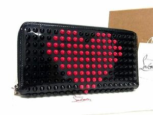 1円 ■美品■ Christian Louboutin クリスチャンルブタン パネトーネ パテントレザー 長財布 ウォレット ブラック系×レッド系 FC0389