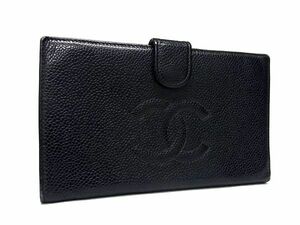 1円 CHANEL シャネル ココマーク キャビアスキン 長財布 ウォレット 小銭入れ 札入れ レディース ブラック系 FC0366