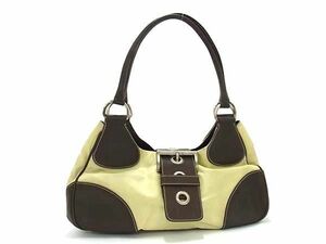 1円 PRADA プラダ テスートナイロン×レザー ショルダーバッグ トート 肩掛け レディース ベージュ系×ブラウン系 BF7273