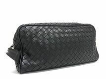 1円 BOTTEGA VENETA ボッテガヴェネタ イントレチャート レザー クラッチバッグ セカンドバッグ レディース メンズ ブラック系 AW3475_画像1