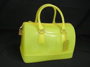 1円 ■美品■ FURLA フルラ キャンディバッグ ラバー ボストンバッグ ハンドバッグ レディース イエロー系 BF7364