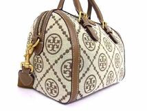 1円 ■新品■未使用■ TORY BURCH トリーバーチ Tモノグラム キャンバス 2WAY バレルバッグ ハンドバッグ ショルダー ベージュ系 V8270Uオ_画像2