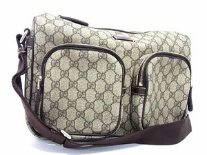 1円 ■美品■ GUCCI グッチ 246881 GGスプリーム GG柄 PVC×レザー クロスボディ ショルダーバッグ レディース ブラウン系 FA1276