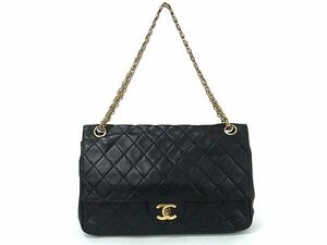 1円 ■美品■ CHANEL シャネル ココマーク マトラッセ ラムスキン ダブルフラップ チェーン ハンドバッグ 肩掛け ブラック系 AW0677