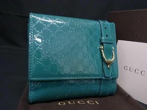 1円 GUCCI グッチ 309755 1147 マイクロGG パテントレザー 二つ折り 財布 ウォレット レディース ターコイズブルー系 AY0741