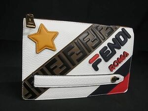 1円 ■新品同様■ FENDI フェンディ FILA フィラコラボ レザー クラッチバッグ セカンドバッグ ホワイト系 FC2568