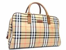 1円 ■極美品■ BURBERRY バーバリー キャンバス×レザー チェック柄 鍵付き ハンドバッグ ミニボストンバッグ ベージュ系 FC3723_画像1