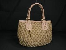 1円 GUCCI グッチ 269953 506631 GGキャンバス×レザー ハンドバッグ トート レディース ブラウン系×ピンクベージュ系 AW5012_画像1