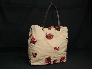 1円 ■美品■ PRADA プラダ テスートナイロン フラワー 花柄 トートバッグ ショルダーバッグ 肩掛けかばん レディース ベージュ系 BF6758