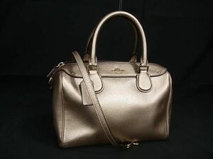 1円 ■美品■ COACH コーチ F56125 ベネット ミニサッチェル レザー 2WAY ハンドバッグ トート ショルダー シャンパンゴールド系 FC2970