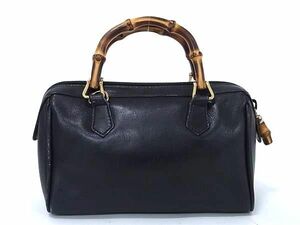 1円 ■美品■ GUCCI グッチ 007 444 0232 バンブー レザー ハンドバッグ ミニバッグ レディース ブラック系 FC3143