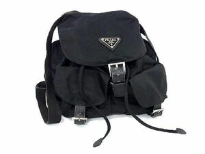 1円 PRADA プラダ テスートナイロン×レザー 巾着型 リュックサック バックパック レディース メンズ ブラック系 BG6976