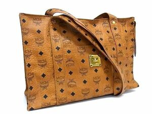 1円 ■美品■ MCM エムシーエム モノグラム ヴィセトス柄 レザー ハンドバッグ トートバッグ ショルダーバッグ 肩掛け ブラウン系 BF7181