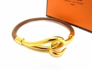 1円 ■美品■ HERMES エルメス ジャンボ レザー ゴールド金具 ブレスレット アクセサリー レディース ブラウン系 FC0864