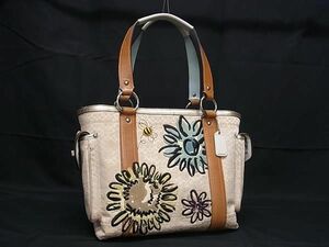 1円 ■美品■ COACH コーチ F10870 ミニシグネチャー キャンバス フラワー ハチ 花柄 蜂 ハンドバッグ トート ベージュ系 CC2431