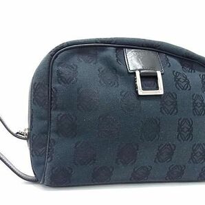 1円 ■美品■ LOEWE ロエベ リピートアナグラム キャンバス メイクポーチ マルチケース 小物入れ レディース ダークグリーン系 FC2888の画像1